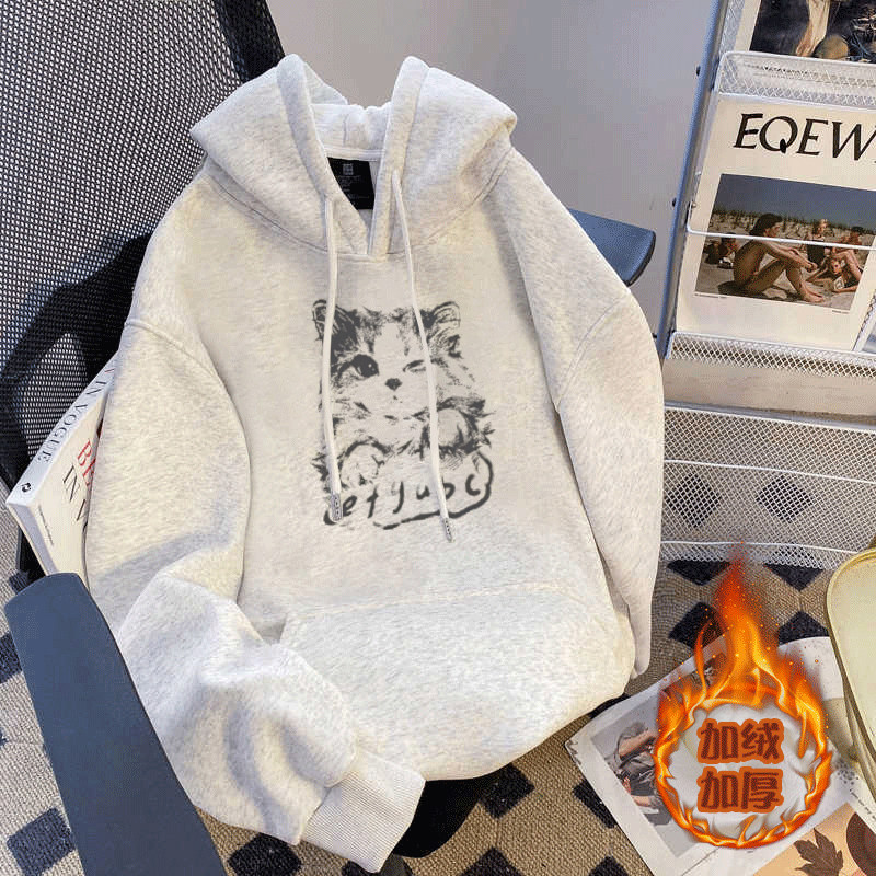 女童连帽卫衣加绒新款儿童洋气中大童女孩秋冬装一体绒上衣宽松潮