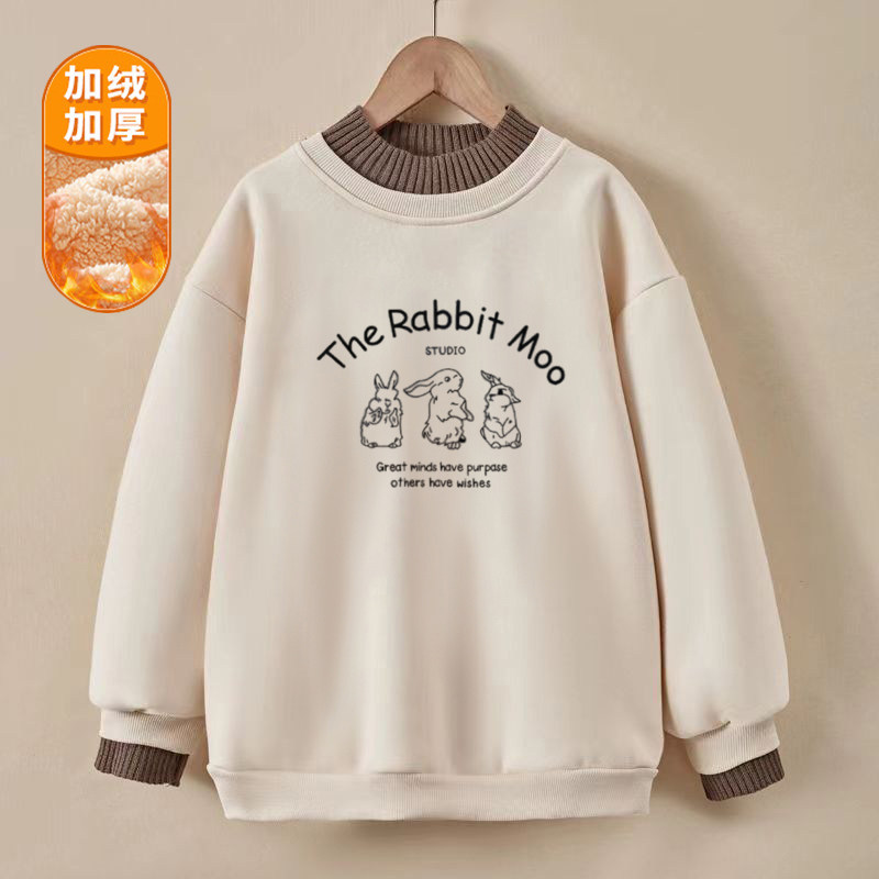 女童卫衣一体绒秋冬2025新款儿童加厚洋气中大童女孩冬装加绒上衣