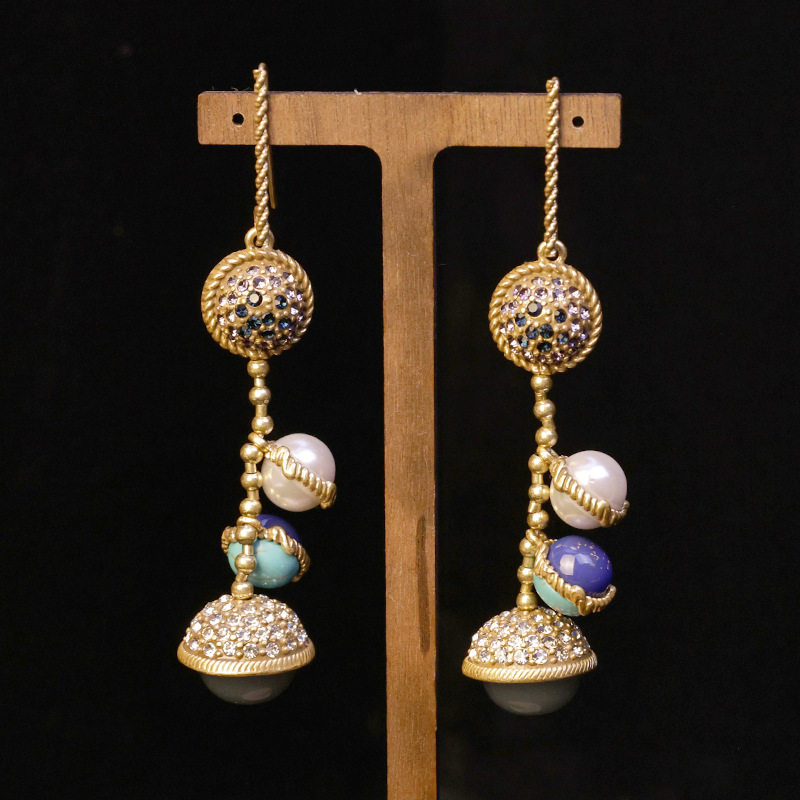 欧美复古星球耳坠时尚中古vintage高碳耳饰施家珍珠绿松石耳钉