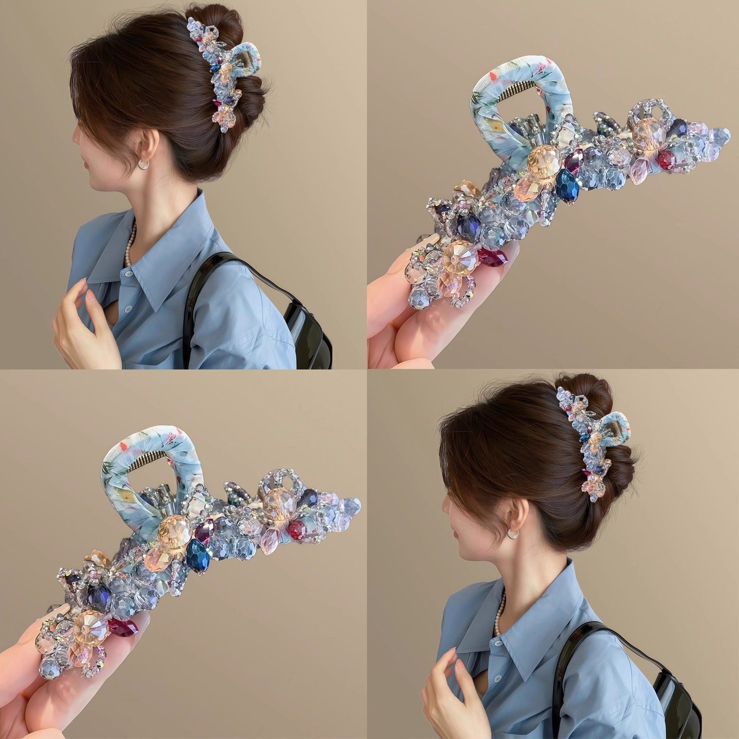 韩国气质水晶花朵发夹后脑勺盘发夹子高级感轻奢鲨鱼夹大号抓夹女,饰品/流行首饰/时尚饰品新,民族风发饰,淘宝优惠券,粉丝福利购,淘宝优惠卷