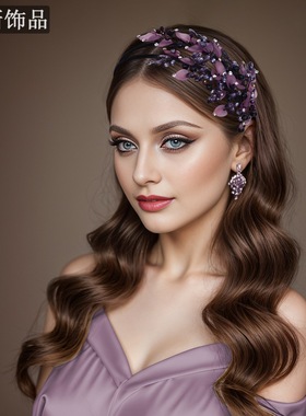 奈斯NS143 优雅时尚花朵头饰重工制作紫色轻奢水晶发箍拍照道具