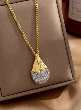 鬼才原创设计铜镀金时尚百搭满钻双色金属面项链