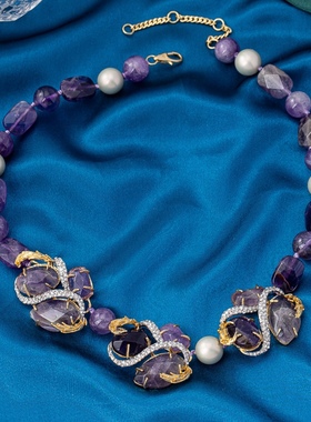 鬼才原创设计铜镀金双色满钻满紫水晶项链