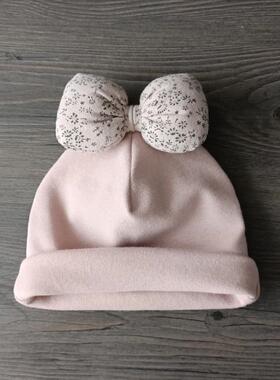 卡其色婴儿帽子冬保暖胎帽女宝宝纯棉护卤门帽婴幼儿套头帽