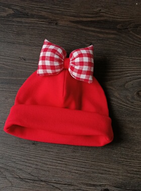 0-12月婴儿新年红色帽子冬保暖可爱女宝宝纯棉胎帽新生儿卤门帽