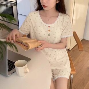 莫代尔甜美可爱公主少女家居服套装 带胸垫睡衣女夏季 薄款 短袖 短裤