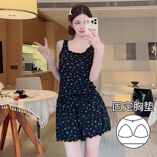 莫代尔带胸垫无袖 睡衣女夏季 背心甜美碎花2025新款 夏天家居服套装