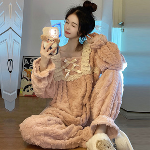 睡衣秋冬女款加厚珊瑚绒保暖法兰绒可爱宫廷公主风韩版家居服套装