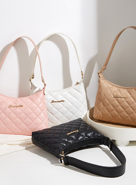 菱格绣花腋下包2024新款ladies bags时尚简约纯色清新甜美单肩包