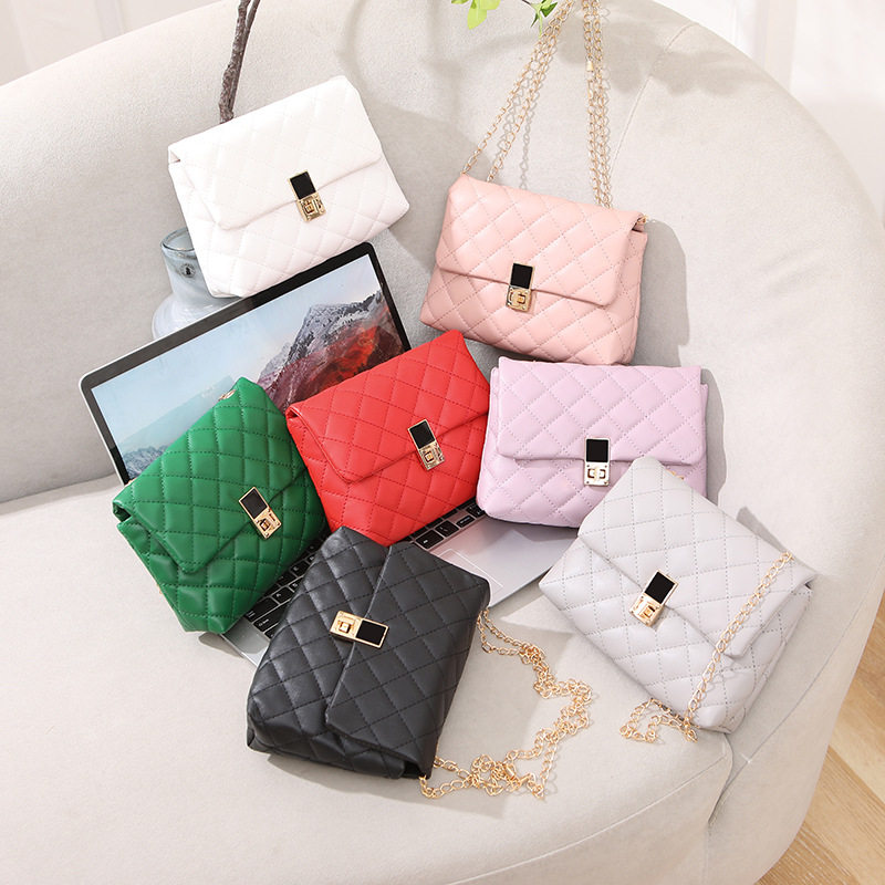 纯色简约时尚女包2024新款琐扣链条单肩包潮流菱格小方包斜挎包包,箱包皮具/热销女包/男包,通用款女包,淘宝优惠券,粉丝福利购,淘宝优惠卷