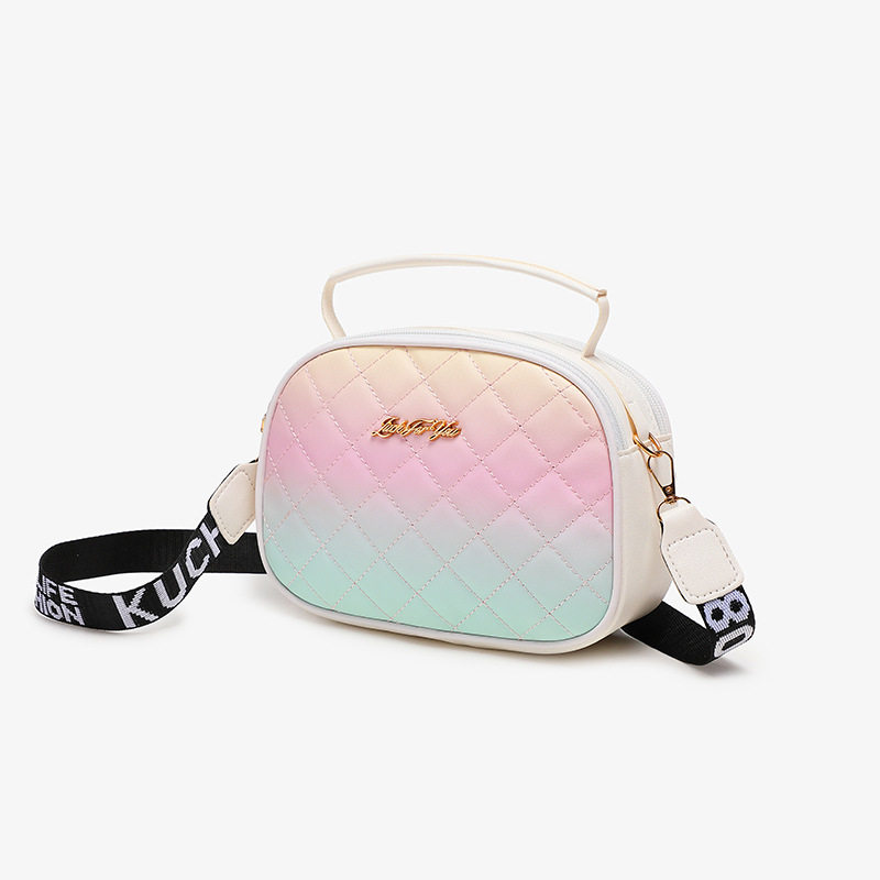 清新彩虹渐变色双拉单肩包时尚个性菱格绣花斜挎女包宽肩带贝壳包,箱包皮具/热销女包/男包,通用款女包,淘宝优惠券,粉丝福利购,淘宝优惠卷