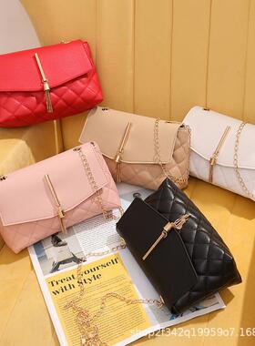 ladies bag菱格绣花单肩流苏方包2023夏秋新款斜跨小包包