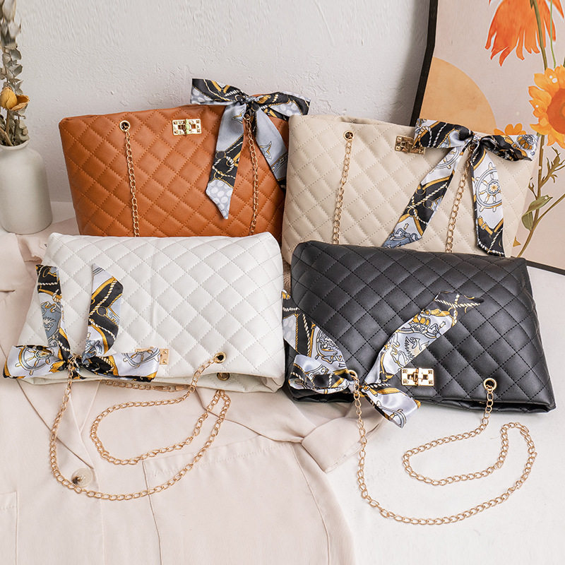 女包2023夏季新款时尚休闲菱格绣托特包丝巾单肩大容量包一件,运动包/户外包/配件,挎包/拎包/休闲包,淘宝优惠券,粉丝福利购,淘宝优惠卷