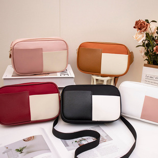 时尚女士胸包2023新款women bags休闲三色拼接大容量腰包一件代发