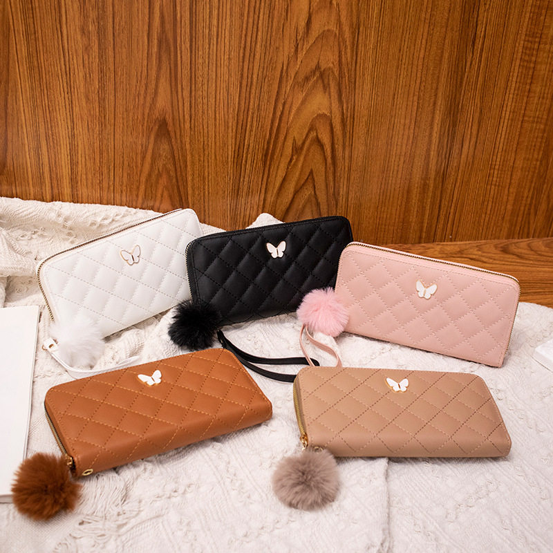 蝴蝶结菱格长款钱包2024广州箱包时尚质感小包毛绒单拉零钱包,箱包皮具/热销女包/男包,钱包,淘宝优惠券,粉丝福利购,淘宝优惠卷