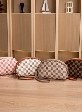 格子纹手拿包2023新款ladies bag欧美复古零钱包时尚百搭笔袋