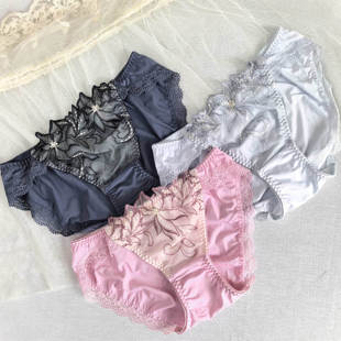 R家纯原日系刺绣少女士低腰内裤丝滑蕾丝性感三角裤