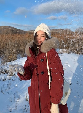 红色羽绒棉服女冬季长款过膝2025新款宽松加厚保暖棉衣棉袄外套潮