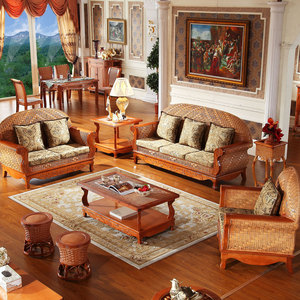 藤沙发组合客厅藤椅沙发五件套组合实木藤竹沙发三人藤条沙发家具
