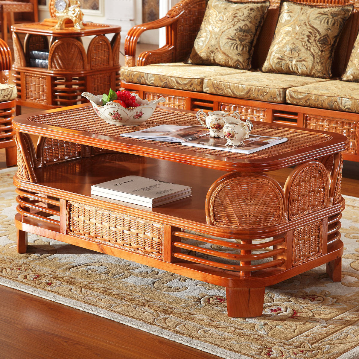 东南亚印尼藤编茶几 长茶几 藤艺家具 印尼茶几 藤木方几厂家直销