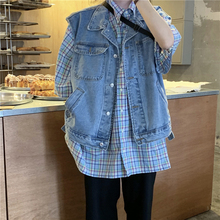 新款 背心学生夹克上衣潮 宽松显瘦无袖 牛仔马甲外套女秋装 工装 韩版