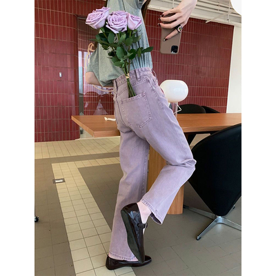 紫色宽松直筒牛仔裤女