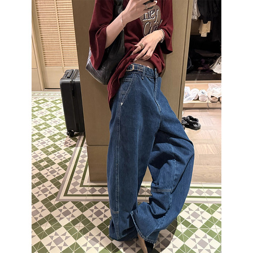 美式复古丹宁腰头可调节牛仔裤
