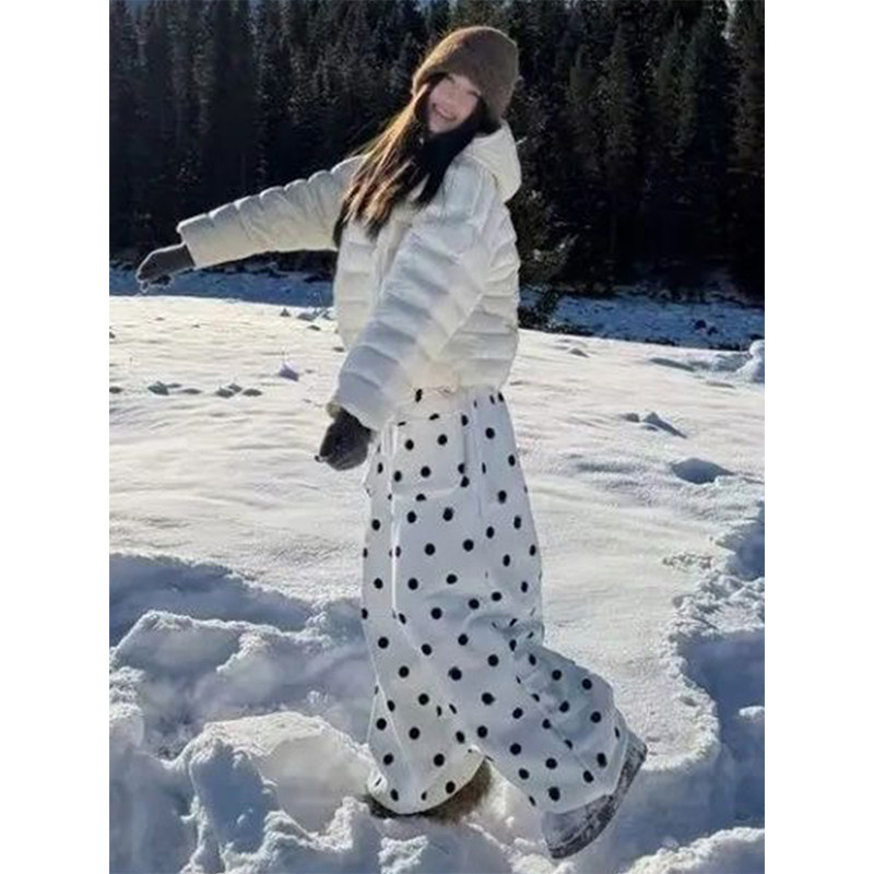 圆点加绒加厚慵懒风休闲裤女2026春秋新款高腰直筒垂感阔腿长裤子