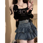 新款 辣妹蛋糕A字百褶牛仔短裙裤 女夏季 2026高腰显瘦蓬蓬半身裙