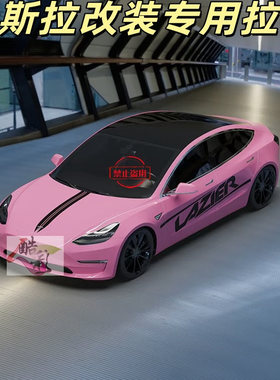 适用於特斯拉model3焕新版改装专用拉花贴纸粉色车身装饰汽车机盖