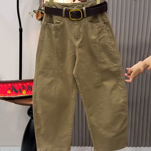 春秋加厚高腰显瘦九分牛仔工装裤