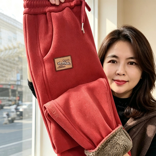小个子妈妈羊羔毛绒裤子女冬季新款高腰百搭卫裤显瘦百搭萝卜裤