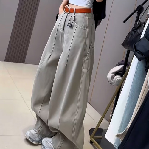 秋新高腰宽松弯刀阔腿牛仔裤女