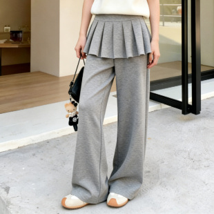 简约风显瘦阔腿裤 女春季 百搭休闲裤 长裤 韩版 薄款 百褶裙屁帘直筒裤