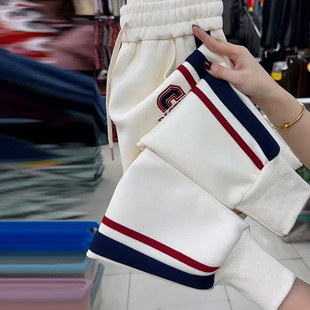 小个子白色休闲束脚薄款运动裤女春季款舒适透气显瘦纯棉九分裤