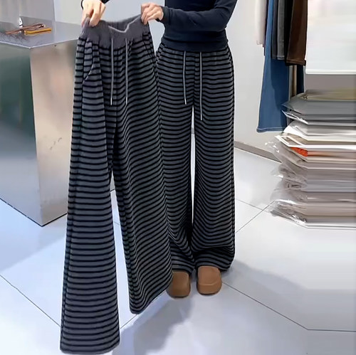秋冬加绒加厚垂坠糯米阔腿裤女