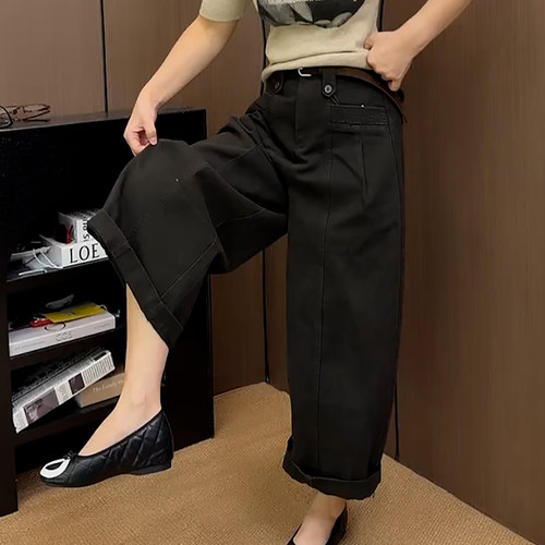 秋新洗水棉宽松九分工装裤女