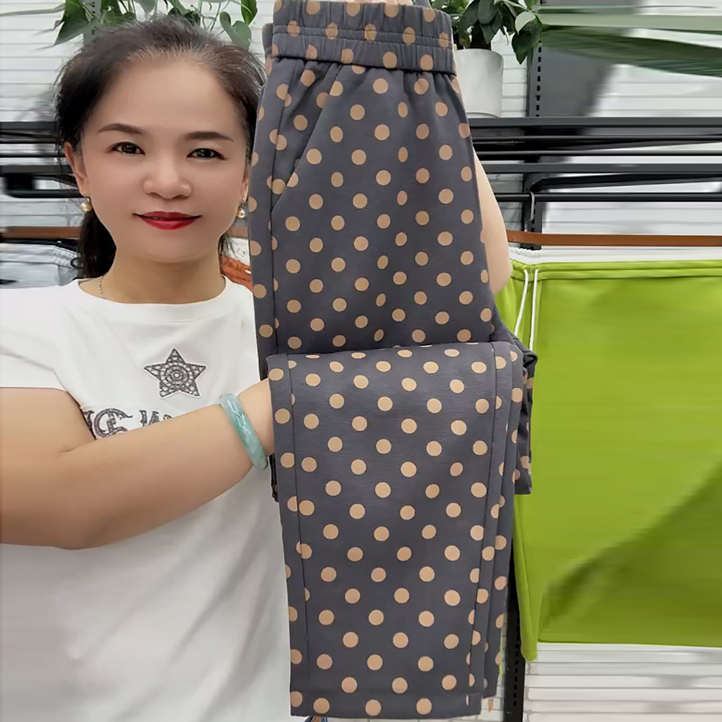 2026新款休闲圆点裤女夏季高腰显瘦垂感小脚休闲裤哈伦九分萝卜裤