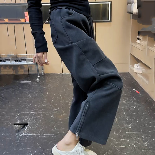 大码高腰显瘦弯刀拉链卫裤女