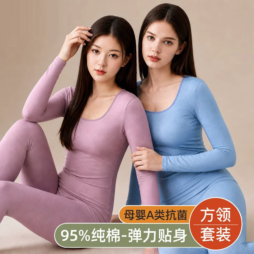 靓善美女士纯棉秋衣秋裤打底套装