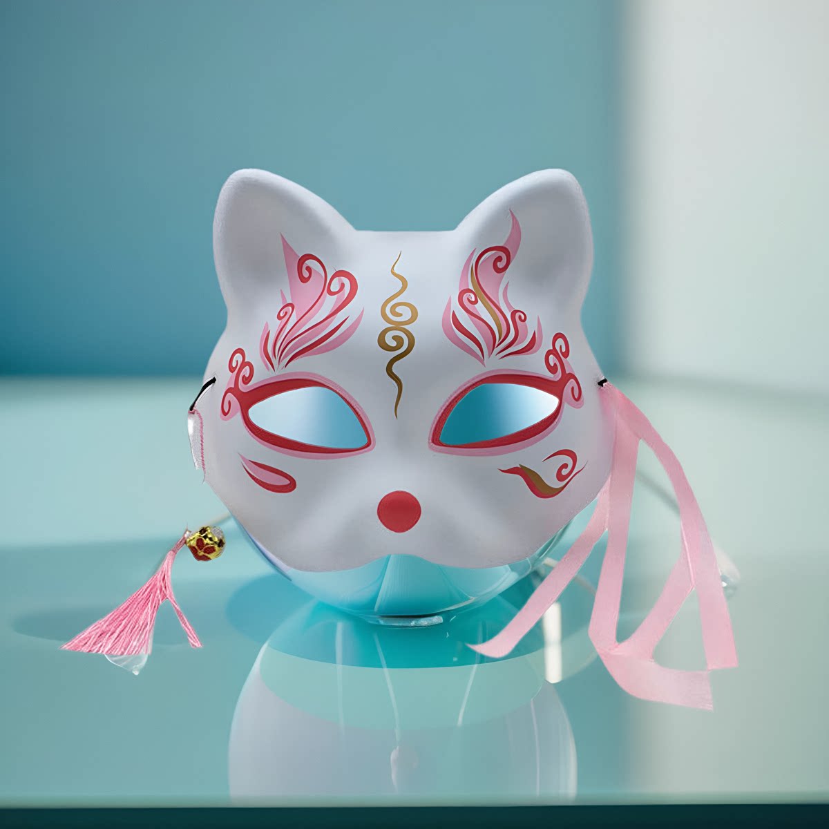 日式和风狐狸面具半脸 古风汉服化妆舞会cos动漫猫脸粉色狐妖面罩