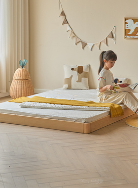金多喜儿童地台床榉木蒙氏单人床小户型亲子拼接榻榻米婴儿落地床