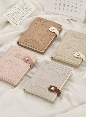 伊莎儿72K随身卡皮软皮记事本可爱手账本豚豚家族便携本90*115mm