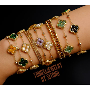 童玺创饰  中国传统纹样唐宋柿蒂如意纹四叶草手工串珠手链项链套