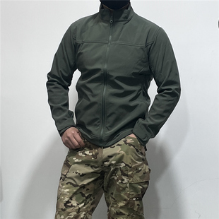 春秋新款男战术夹克防水耐磨冲锋衣立领休闲加绒薄款弹力修身外套