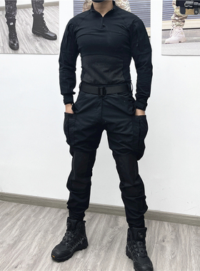男女户外战术黑色收脚裤健身弹力T恤安保套装工作服潮流修身休闲