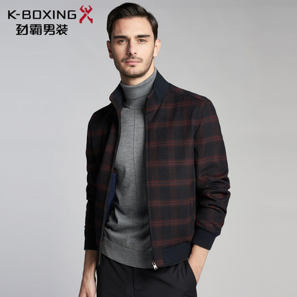 【专柜新品】劲霸男装2017秋冬新款格纹短版毛呢茄克男|BDWV3254