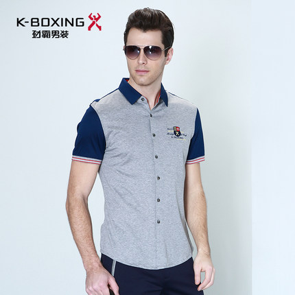 劲霸 夏季新品衬衫男 男士休闲短袖丝光棉衬衣 潮流印花青年上装