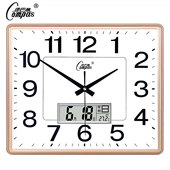 康巴丝方形钟表办公客厅卧室静音简约创意时尚 万年历日历温度挂钟