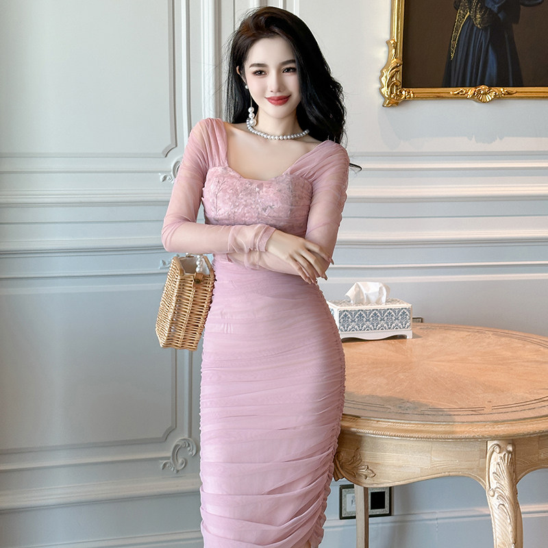 网纱褶皱温柔风绝美漂亮连衣裙